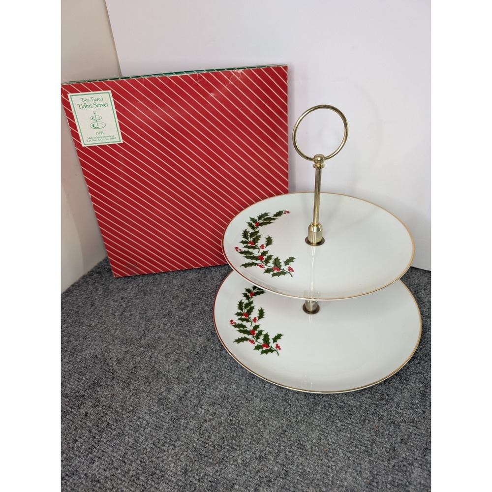 Vintage 1984 Holly Two Tier Tidbit Server Macy's With Box‎ Made in Japan